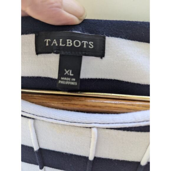 Talbots Knit Shirt Womens Size XL Navy White Stripe Pintuck Classic Nautical - Picture 2 of 8